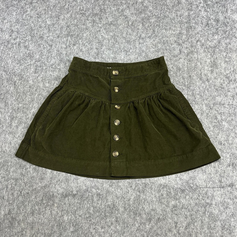 American Eagle Skirt Womens 000 Green Corduroy Button‎ Front A-Line Mini Preppy